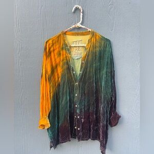 Johnny Was Tie Dye Velvet Long Sleeve Oversized Shirt Size MD